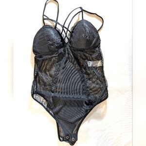 Kathy Black Laced Detail  Bodysuit Lingerie S/M NWOT